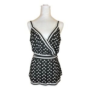 INC International‎ Concepts Diamond Print Wrap Top Blouse Black White L